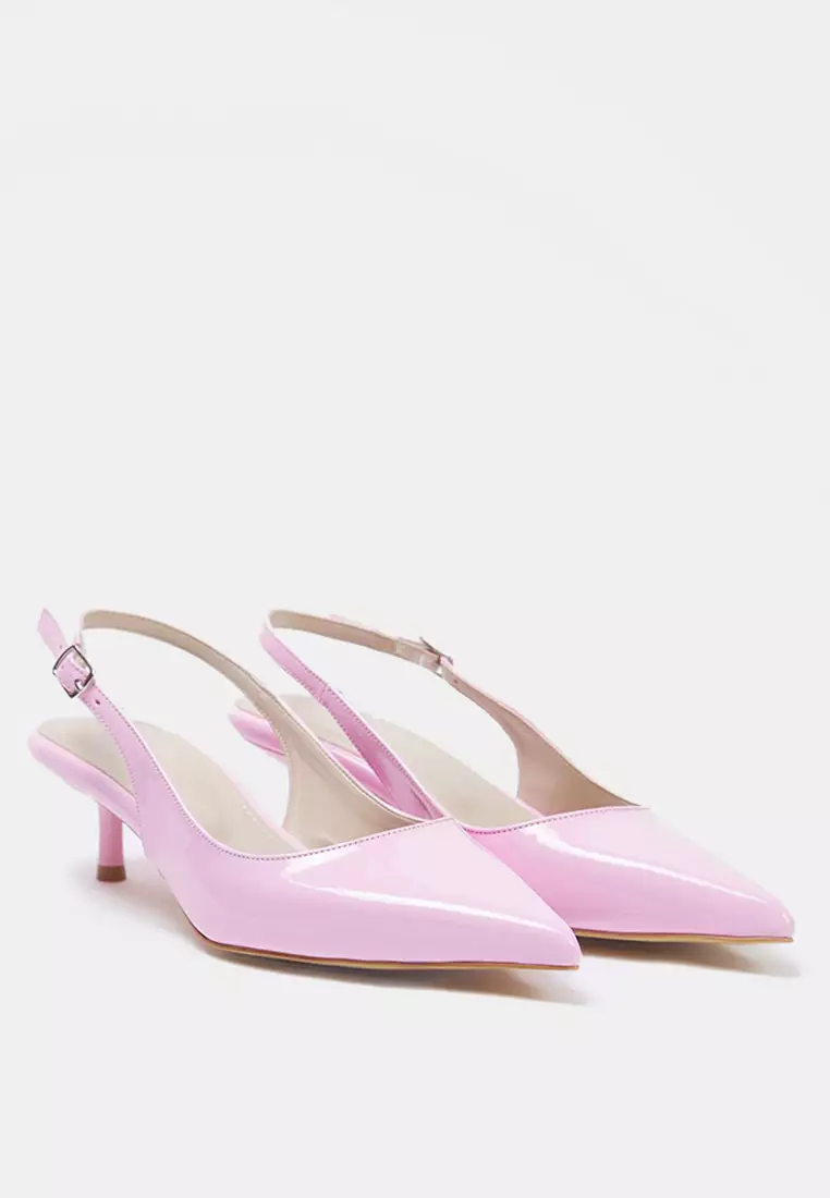 Pink Patent Leather Pointed Toe Kitten Heels Women Classic Heels Shoes Takss25To00005