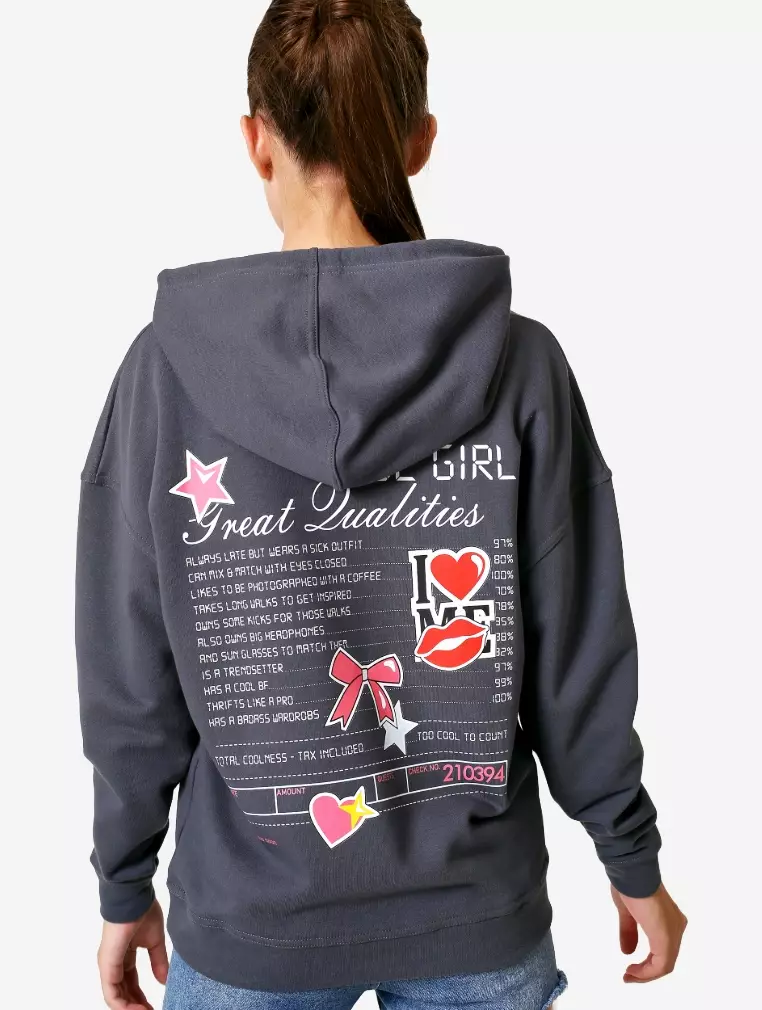 TONIQUE Wanita Katun Hoodie Regular Fit Graphic Hoodie Abu-abu KELLY women's regular fit cotton hoodie