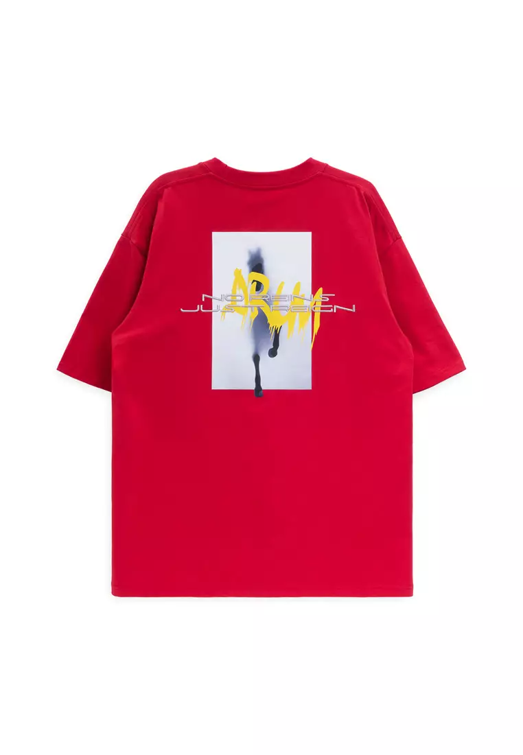DRUM S. Horse Photo Print Oversized Tee- Red