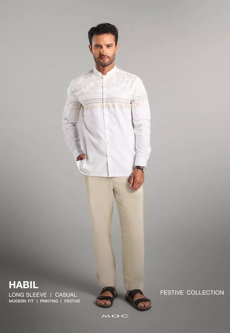 MOC x Habib Jafar Kemeja Koko Lengan Panjang Pria Habil - White