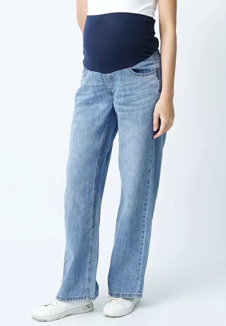 Light Blue Maternity Full Panel Wide Leg Jeans