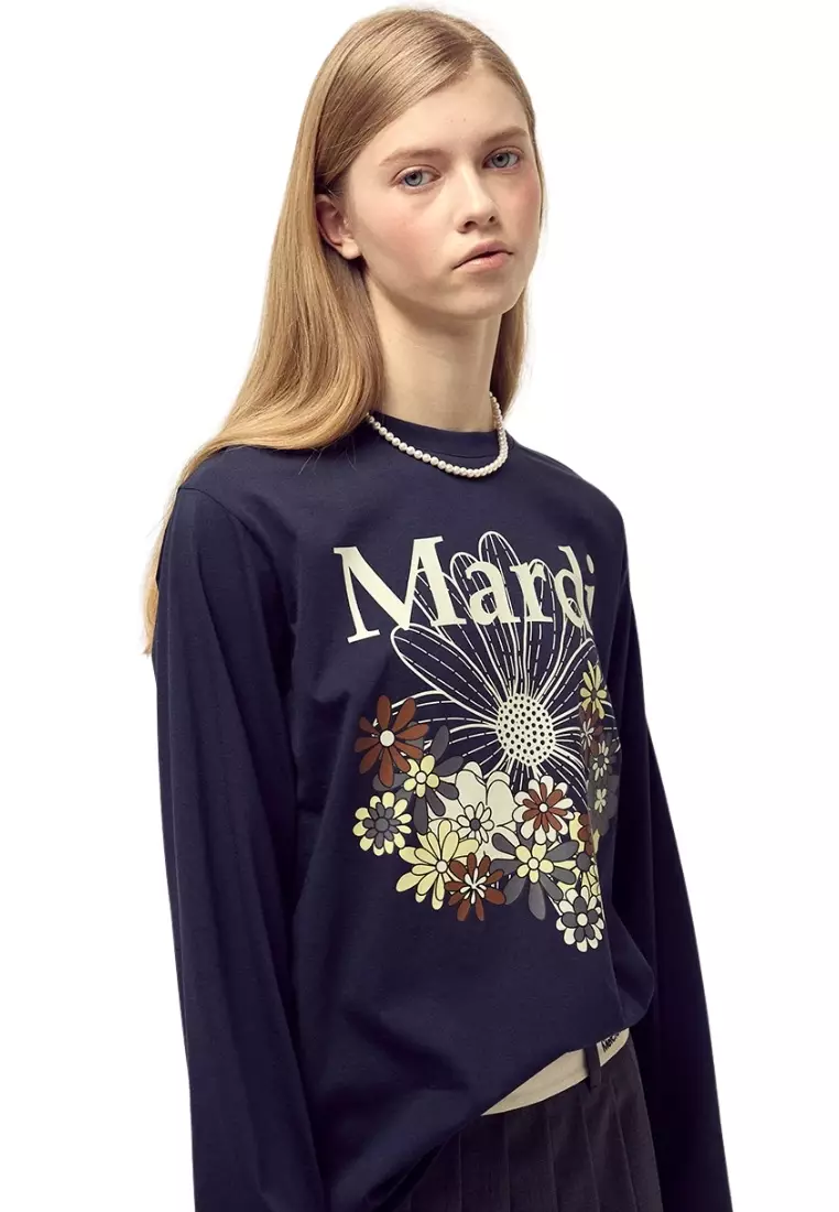 Tshirt Long Sleeve Flowermardi Jardin - Navy Ivory