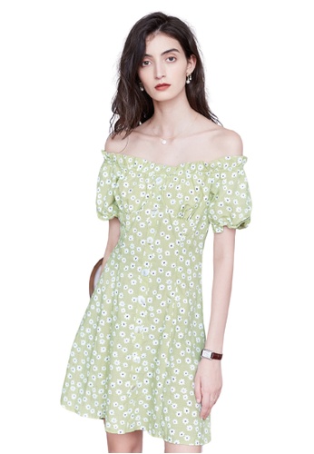 HAPPY FRIDAYS green Romantic Floral Print Off Shoulder Dress JW VY-WLY3003 22371AAAF6EC02GS_1