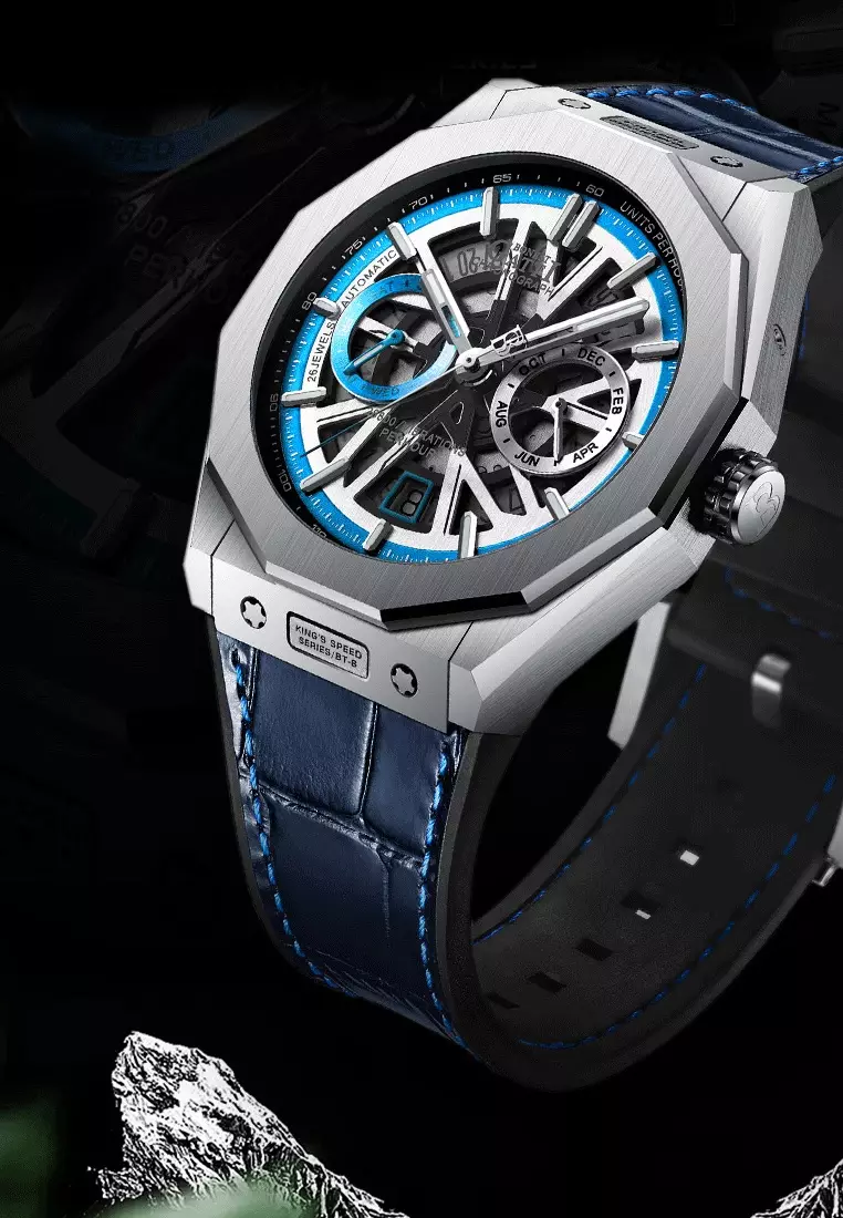 Automatic Unisex Stainless Steel Watch, Leather Strap