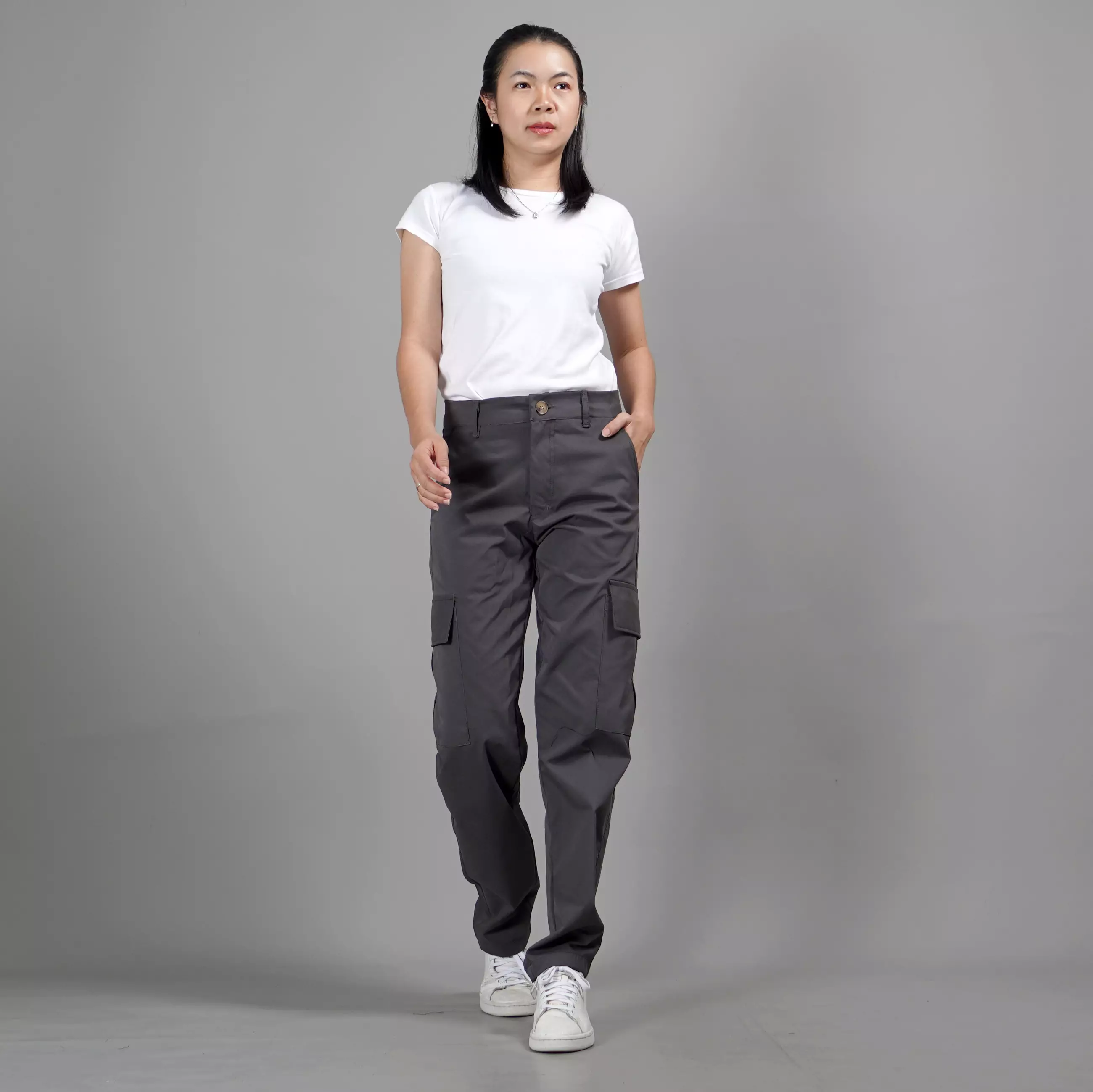 RAYSA Celana Panjang Wanita Celana Cargo Wanita Celana Wanita - ABU TUA