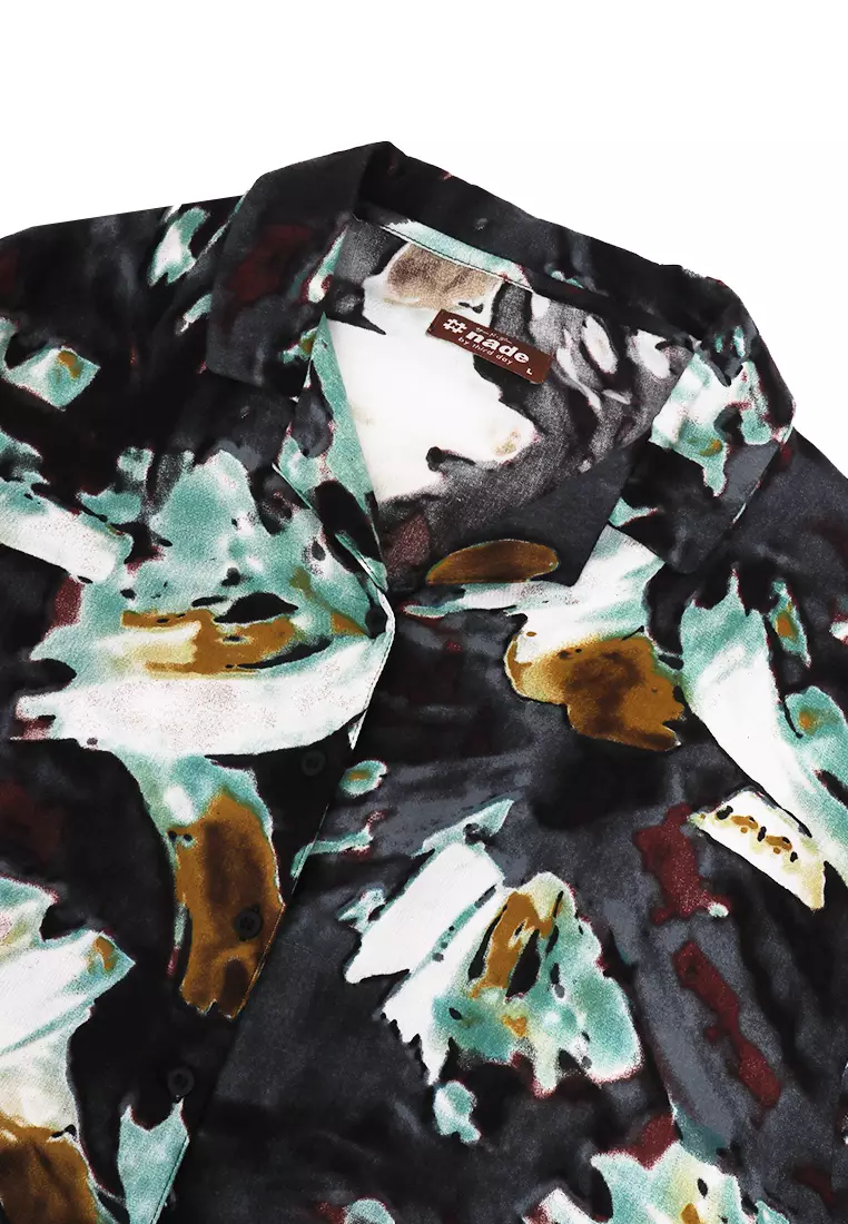 FTA52 LKM Kemeja Oversize Wanita Tangan Pendek Abstrak Abu