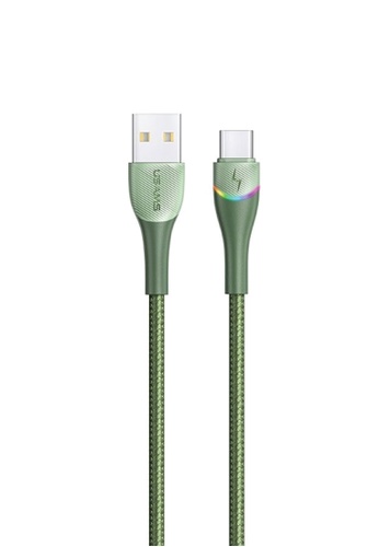 USAMS USAMS US-SJ542 U77 Type-C 3A Fast Charging & Data Cable With Colorful Light 1.2m Green 51886ESD32B361GS_1