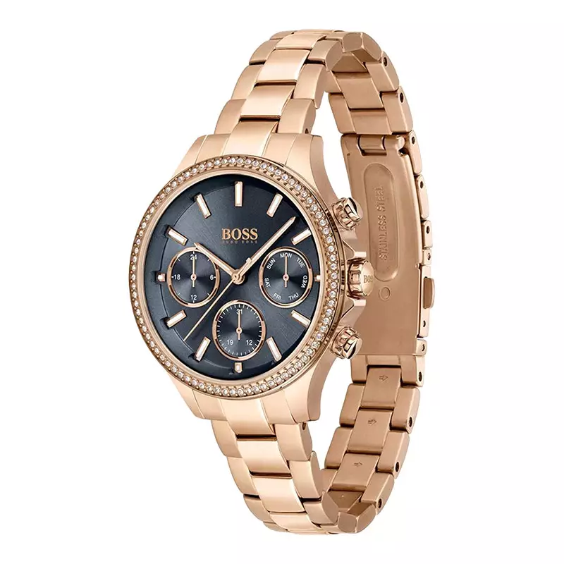 Jam Tangan Wanita Hugo Boss Hera 1502566 Ladies Blue Sunray Dial Gold Stainless Steel Strap