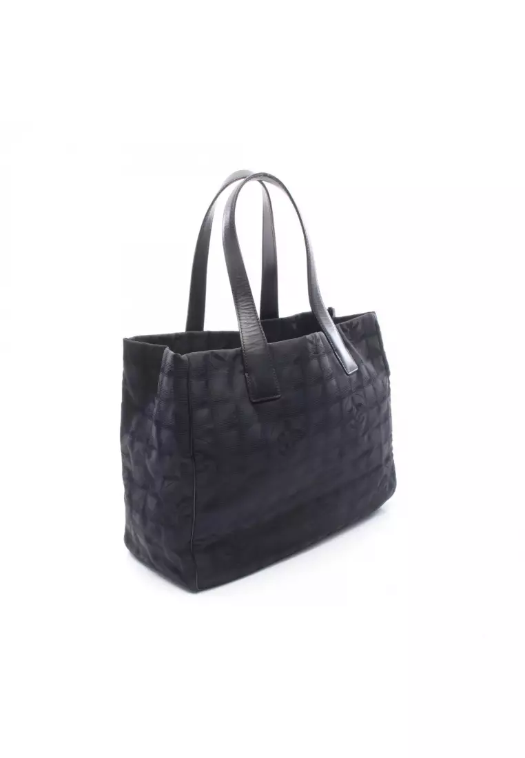 Pre-Loved Chanel New travel line MM Handbag tote bag nylon canvas leather black gold hardware