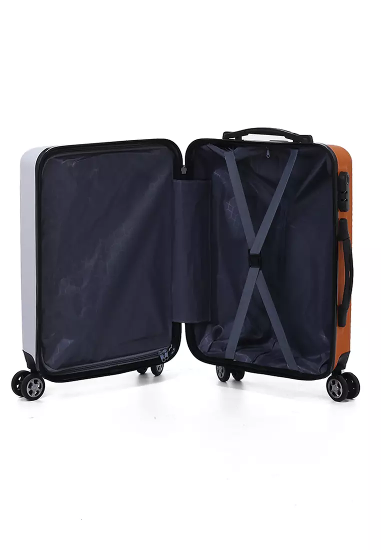 Carlton Koper Hardcase Unisex Size 20 Inch Dual Tone Color Large Compartment Suitcase Code Lock System Material ABS+PVC Coated ORIGINAL - White Orange