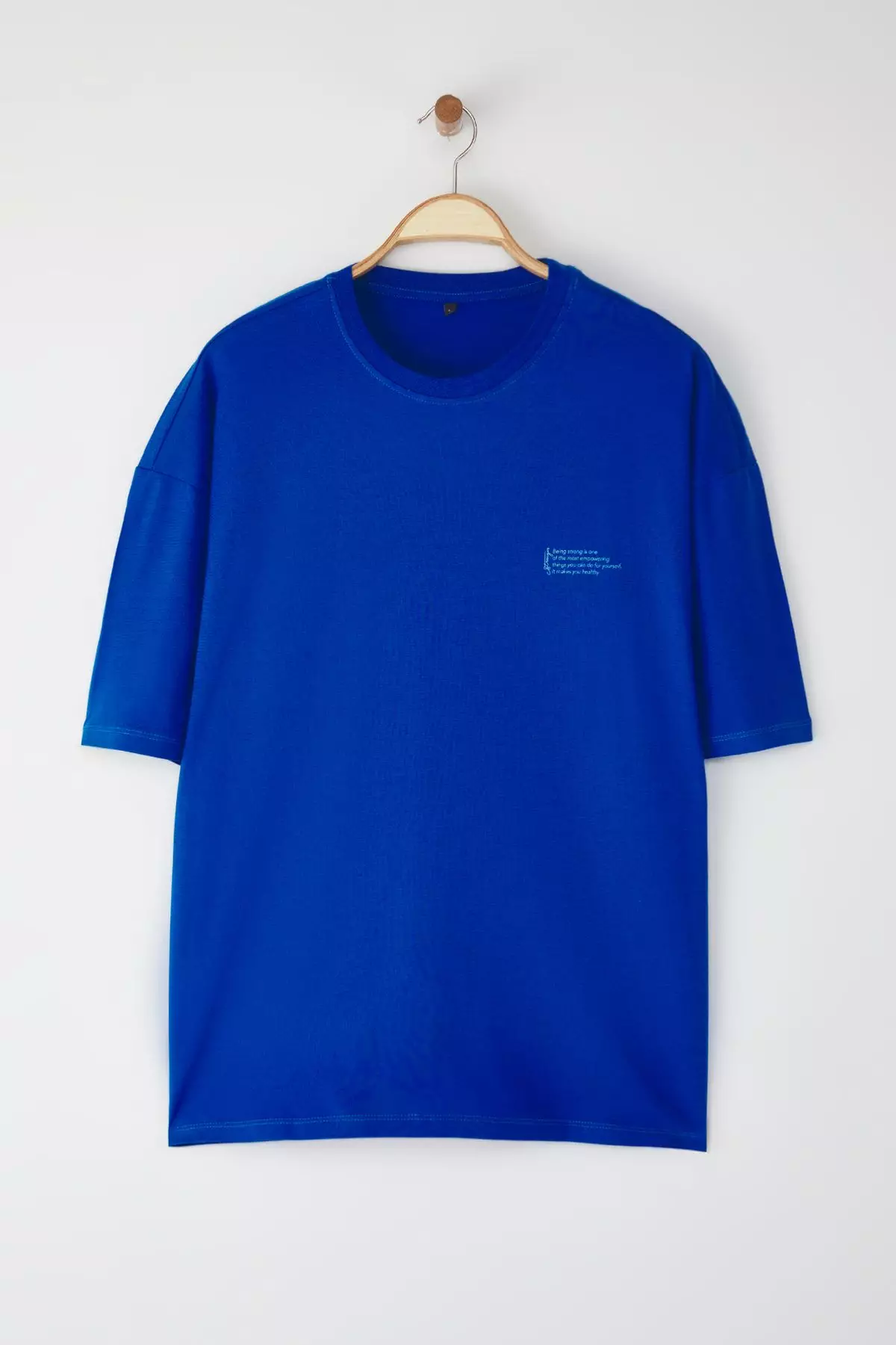 Saks Oversize 100% Cotton Crew Neck Minimal Text Printed T-shirt TMNSS23TS00084