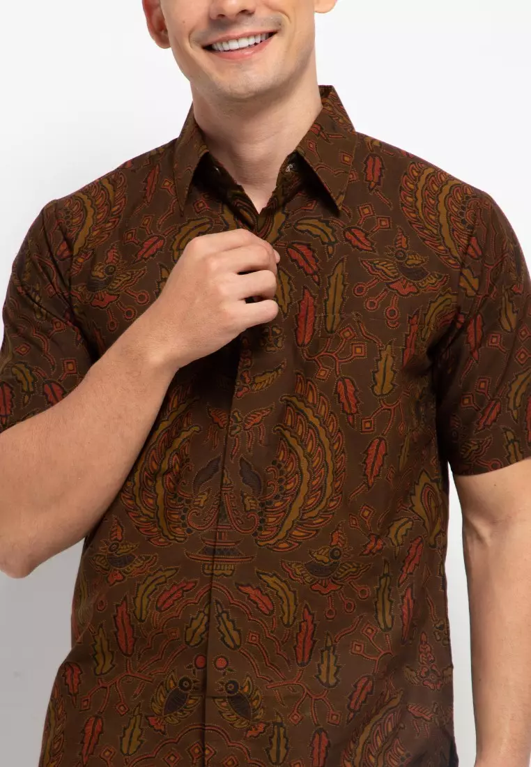 Kemeja Batik Katun Lengan Pendek Motif NAGA MADA  ABU Batik Exclusive Spesial Laseman Premium