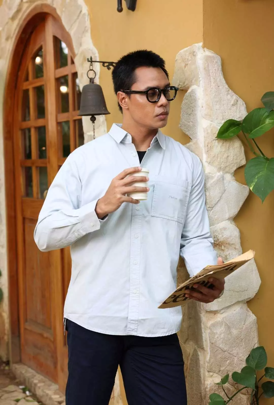 POLICE Kemeja Polos Basic Regular Fit Lengan Panjang Pria