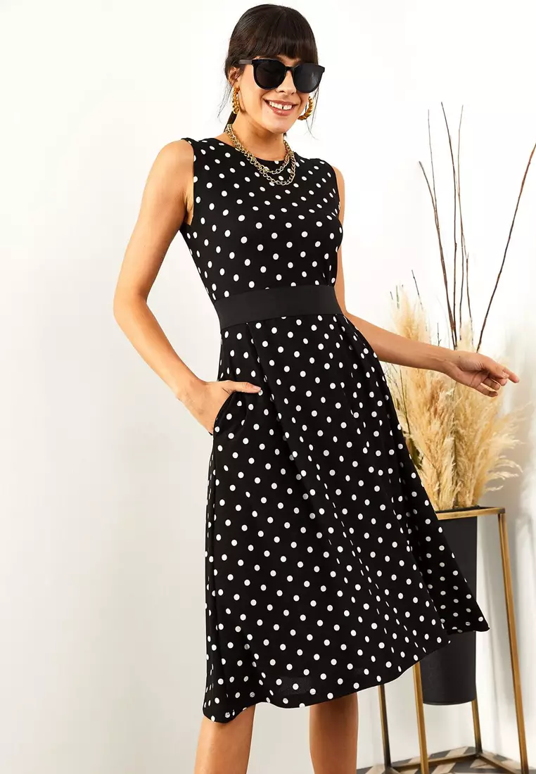 Polka-Dot Flared Dress