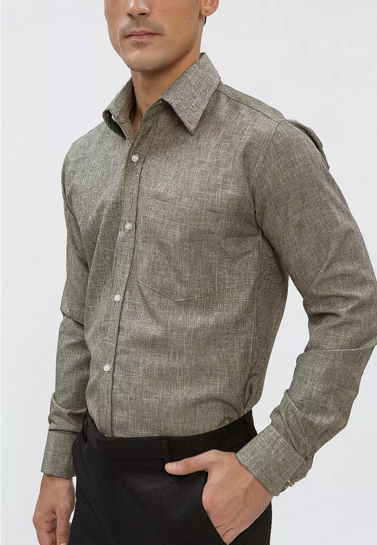 Houseofcuff Kemeja formal Kerja Slim Fit French Cuff Abu Olive