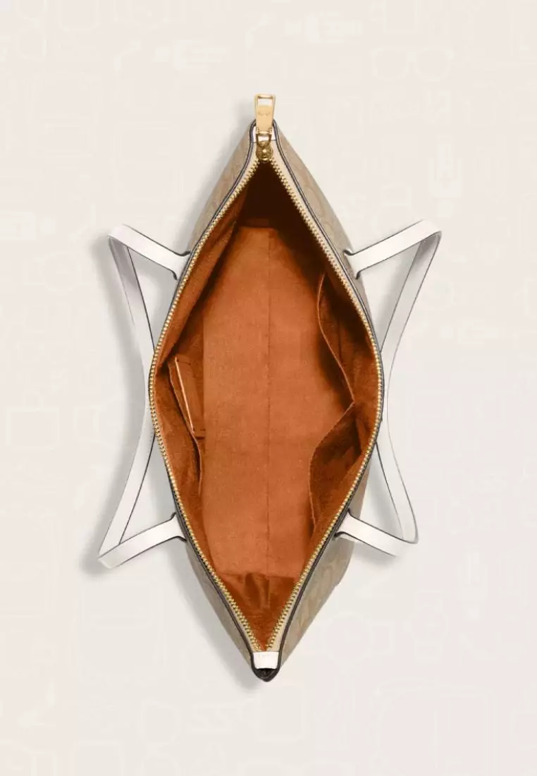 Coach Zip Top Tote In Signature Canvas Light Khaki Chalk