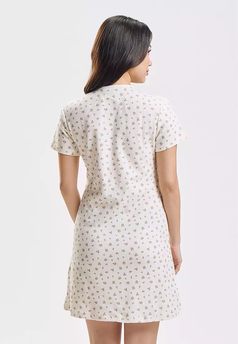 Floral All-Over Print Waffle Knit Dress