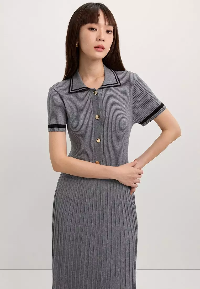 Buy Pomelo Pleated Polo Dress - Grey 2026 Online | ZALORA