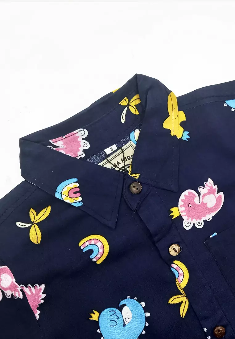 Wakakids Kemeja Anak Laki Laki Usia 1 Tahun Hingga 5 Tahun Atasan Baju Kerah Collar Shirt Pattern Motif Full Printing 4319 Vensk