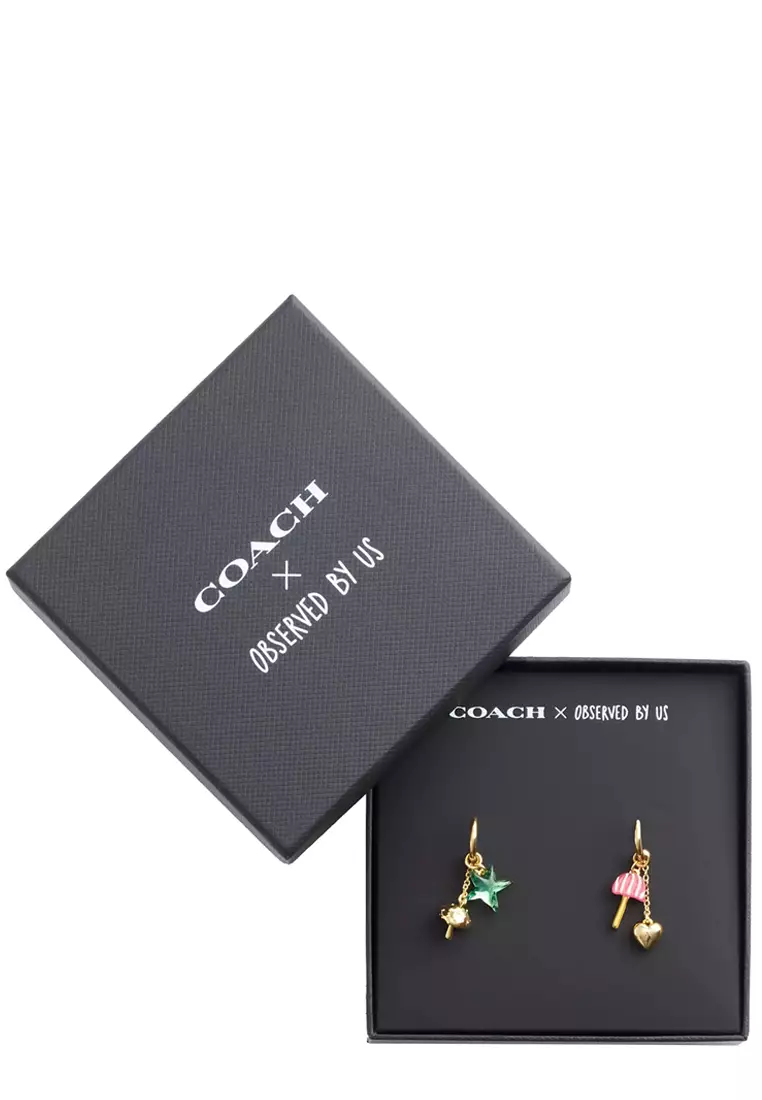 Observed By Us Mismatch Star And Mushroom Huggie Earrings in Gold/ Multi CV260