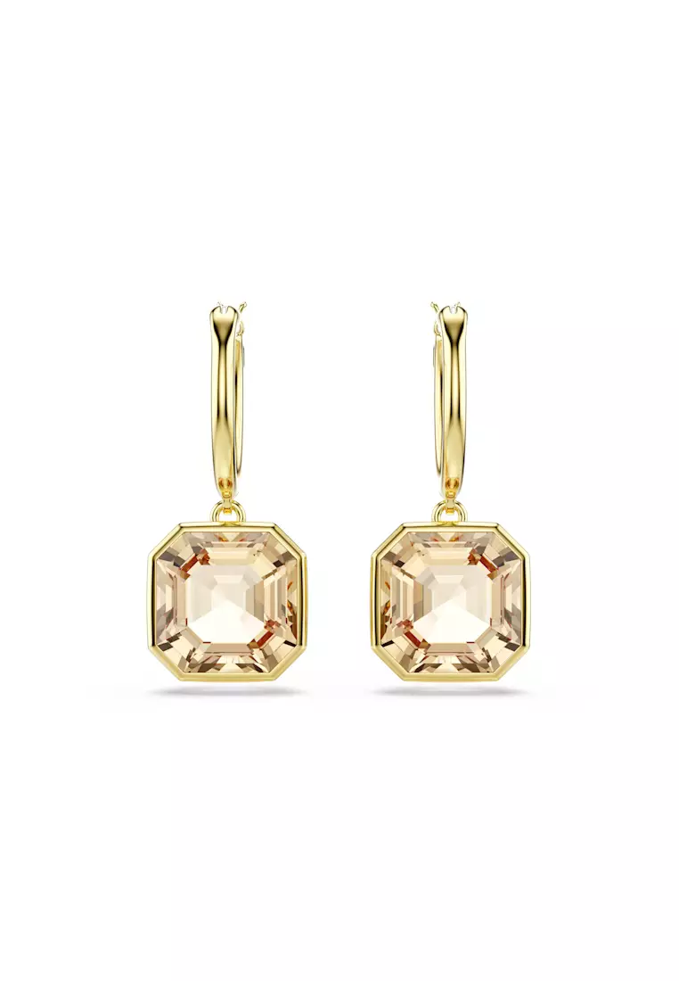 Millenia drop earrings, Square cut, Caramel, Gold-tone plated