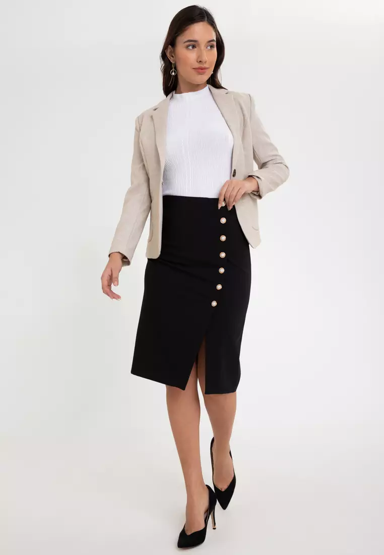 Button Accent Pencil Skirt