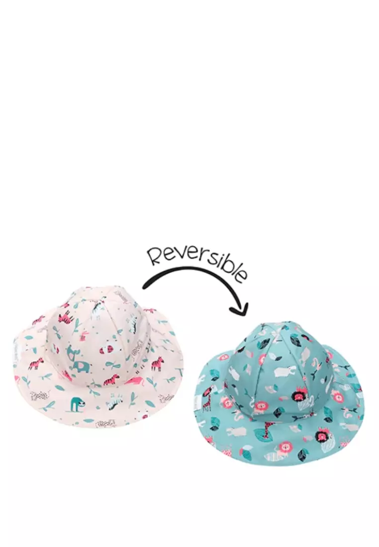 Reversible Kids Patterned Sun Hat - Pink Zoo