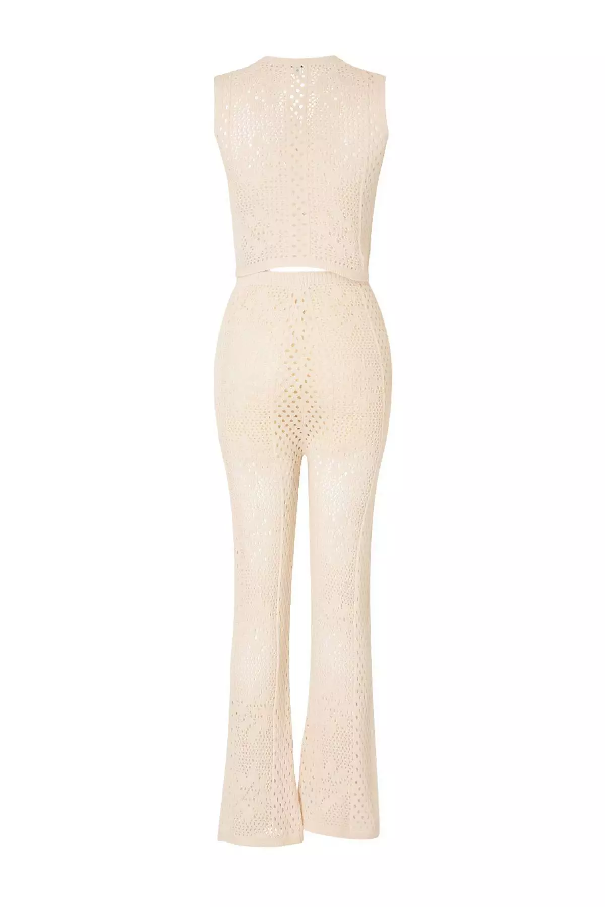 Ecru Knitwear Long 1% Cotton Beach Vest Pants Set Tbess26Au19