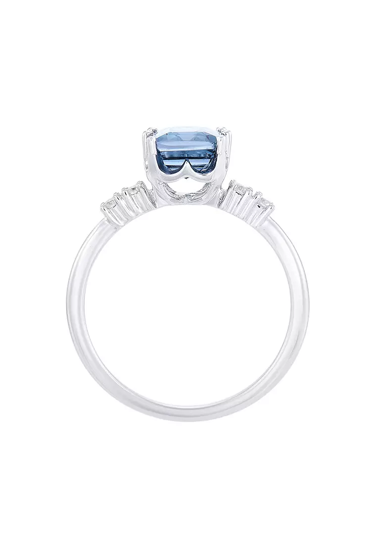 HABIB Emerald Cut Blue Topaz and Diamond Ring in 375/9K White Gold 265461222(WG)-BTOPZ
