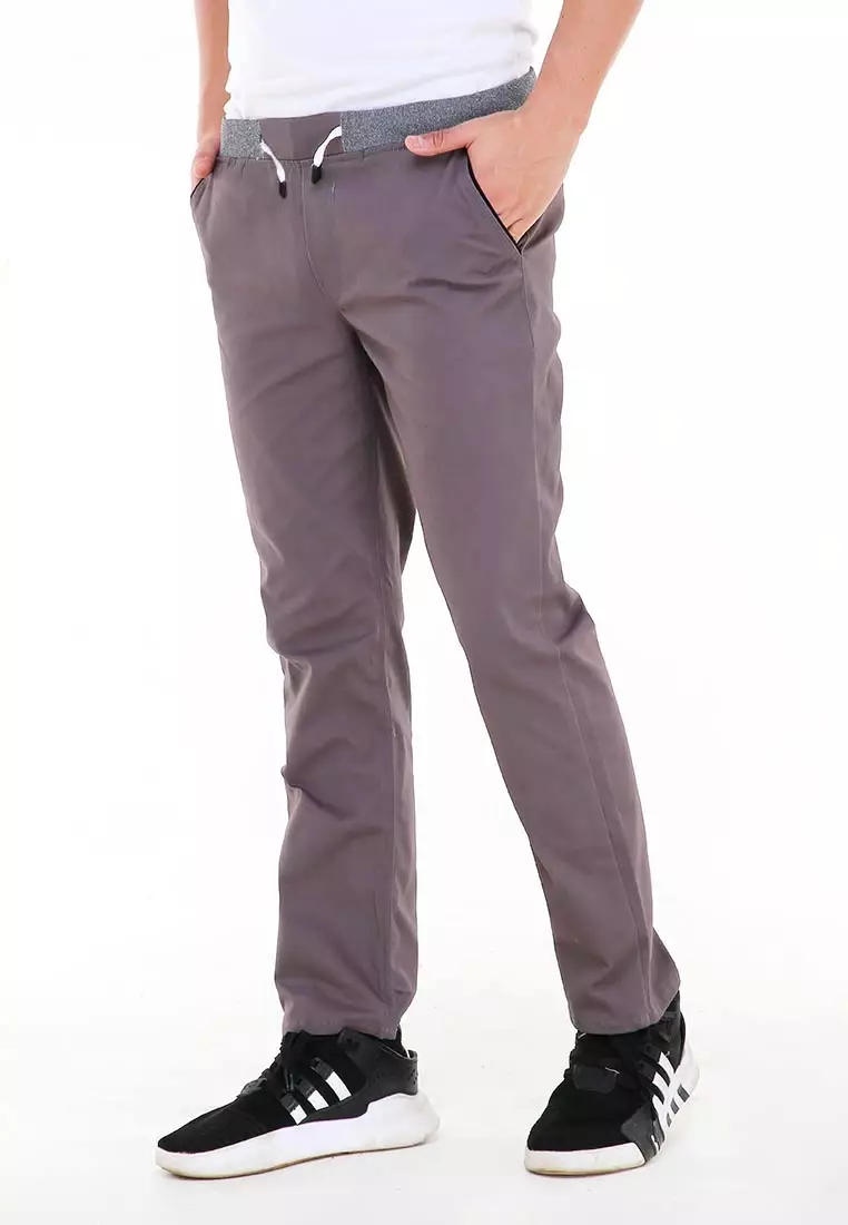 Locko Casual Long Pants Chino Pria Karet Elastis Material Cotton ORIGINAL - Grey