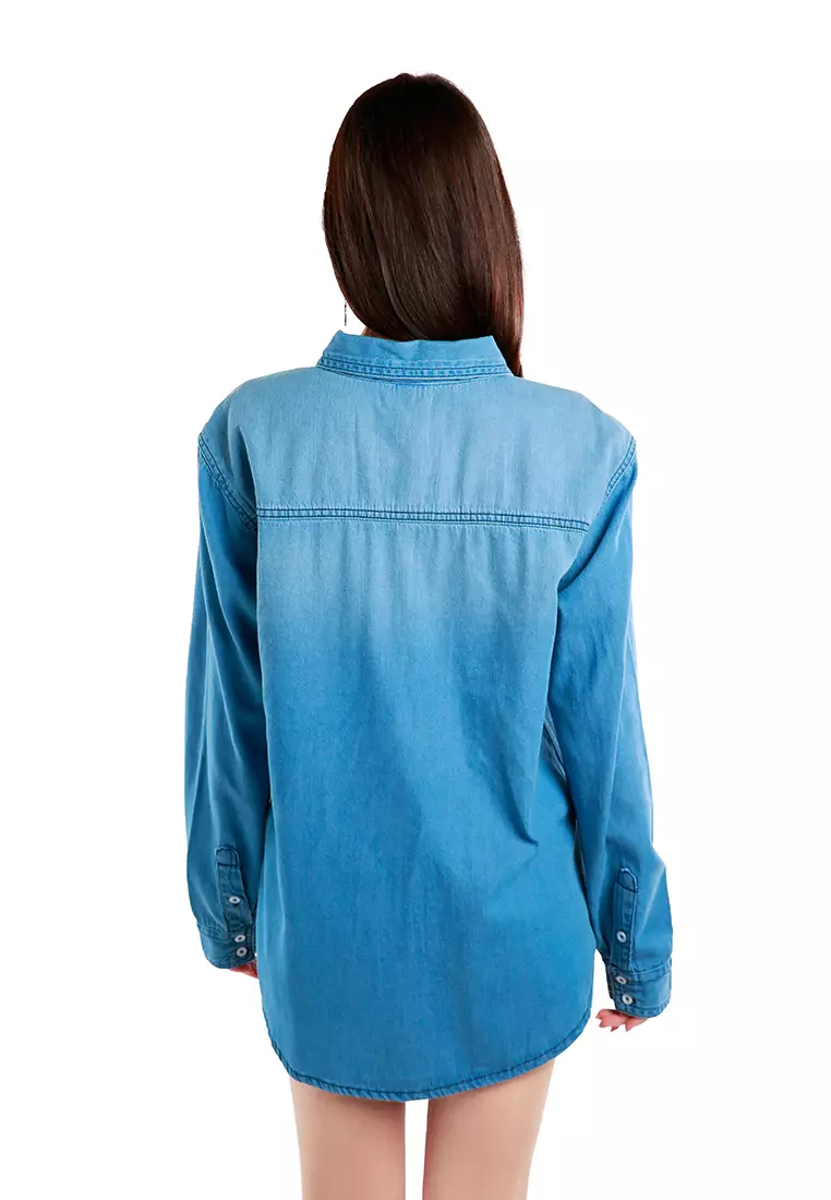 Light Blue Button Down Ombre Denim Shirt