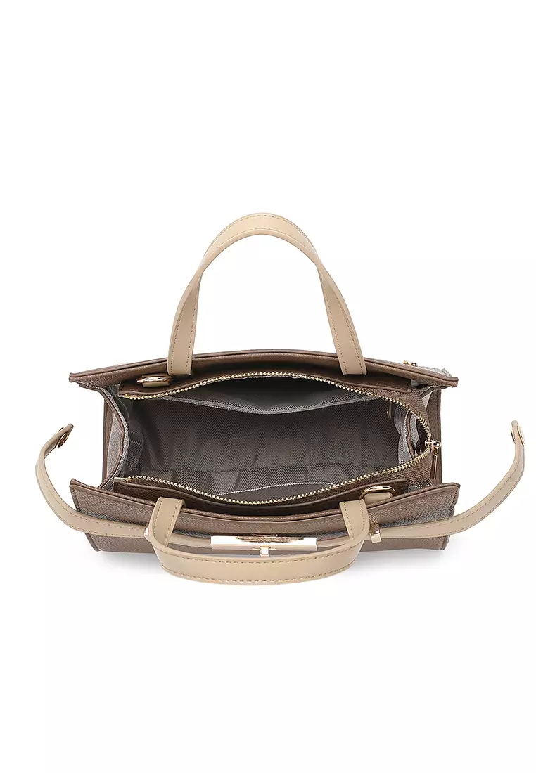 Women's Top Handle Bag / Sling Bag / Crossbody Bag / Shoulder Bag - Dark Brown / Apricot