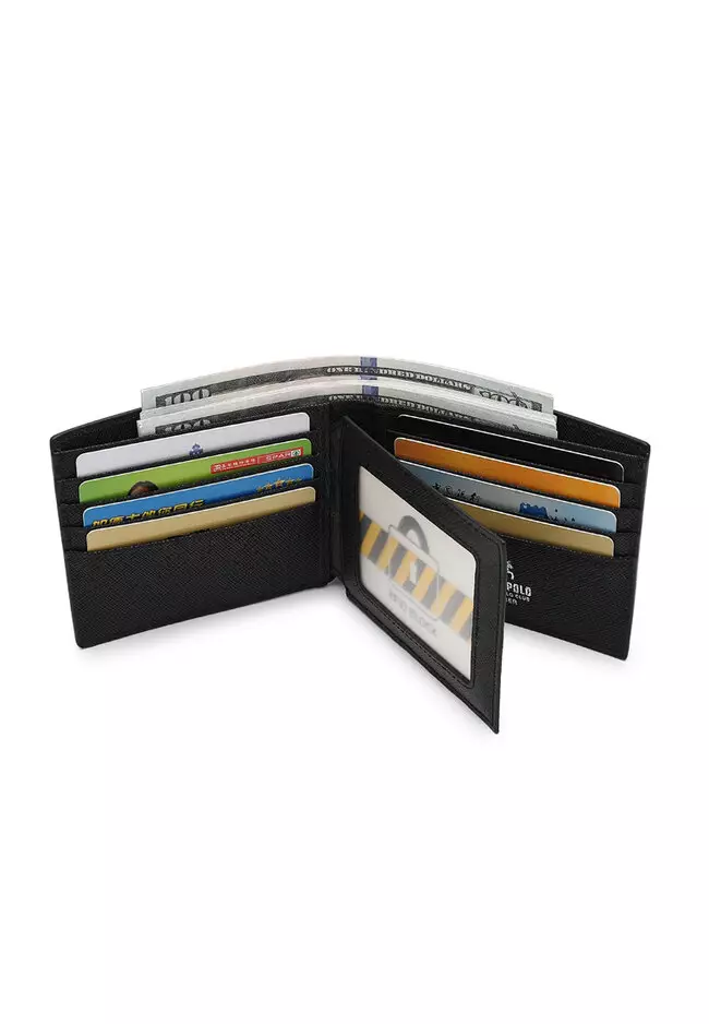 Genuine Leather RFID Short Wallet - Black