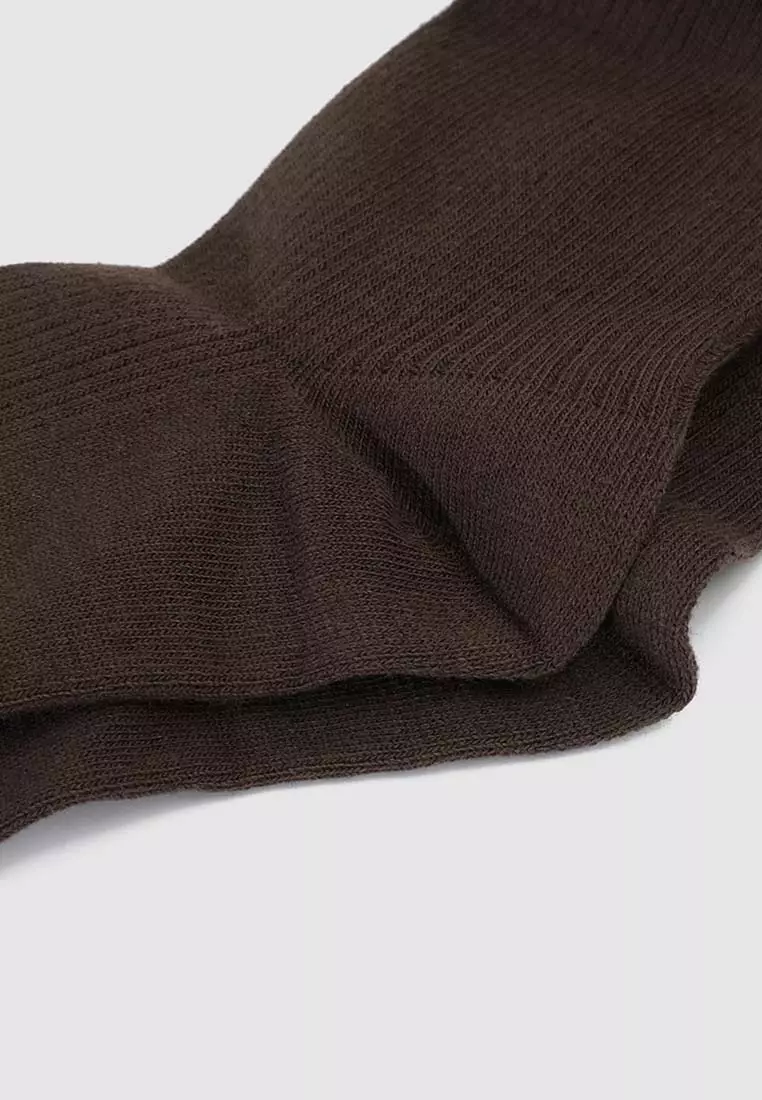 Plaid Ruffle Cuff Textured Knit Cotton Sock