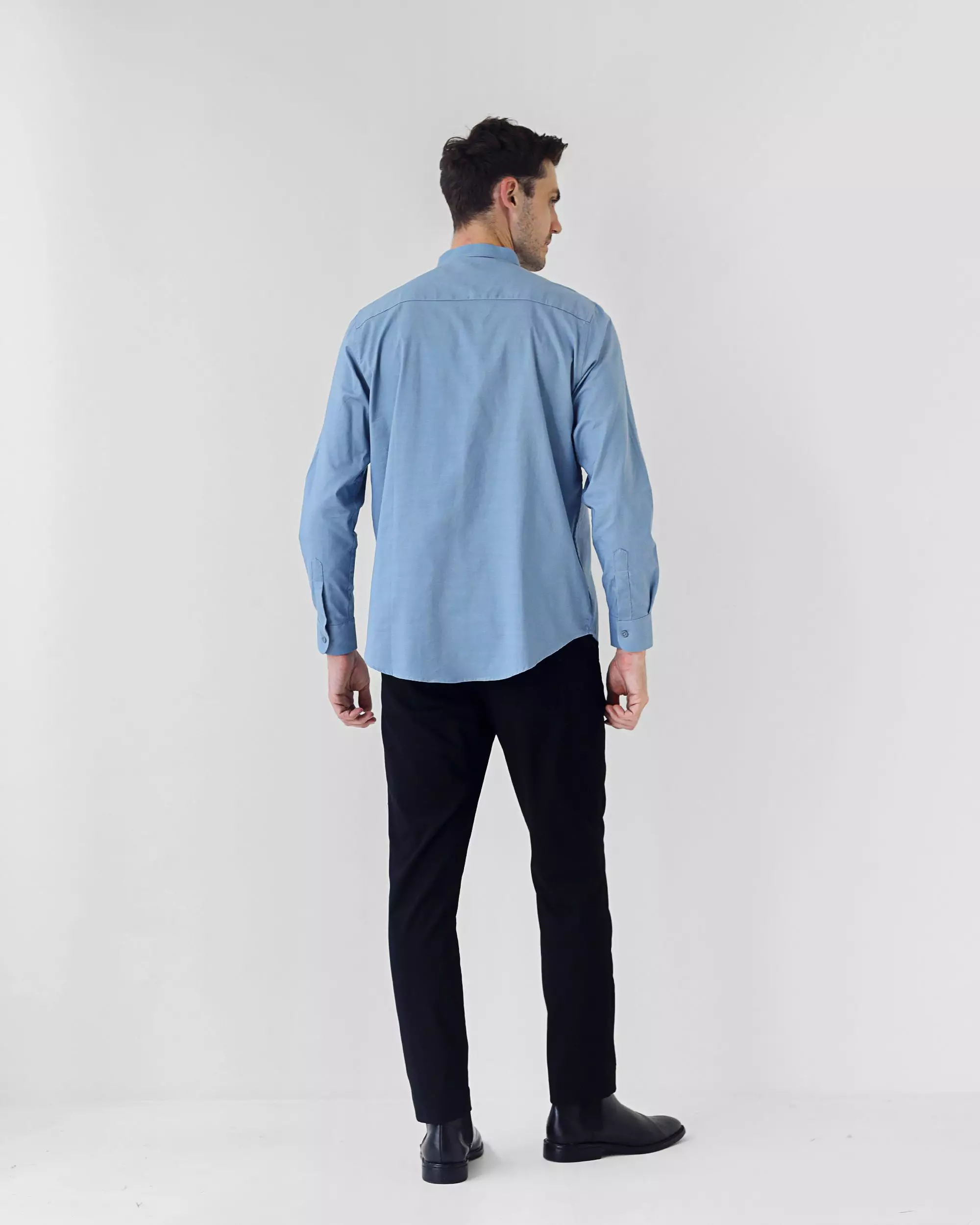 Cotton Well Oman Henley Shirt Blue │Kemeja Koko Basic Lengan Panjang Biru