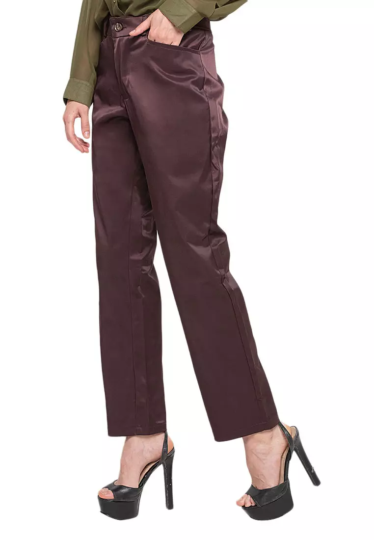 Jane Celana Kerja Trousers Motif Solid Bawahan Wanita Regular Fit - Coktu