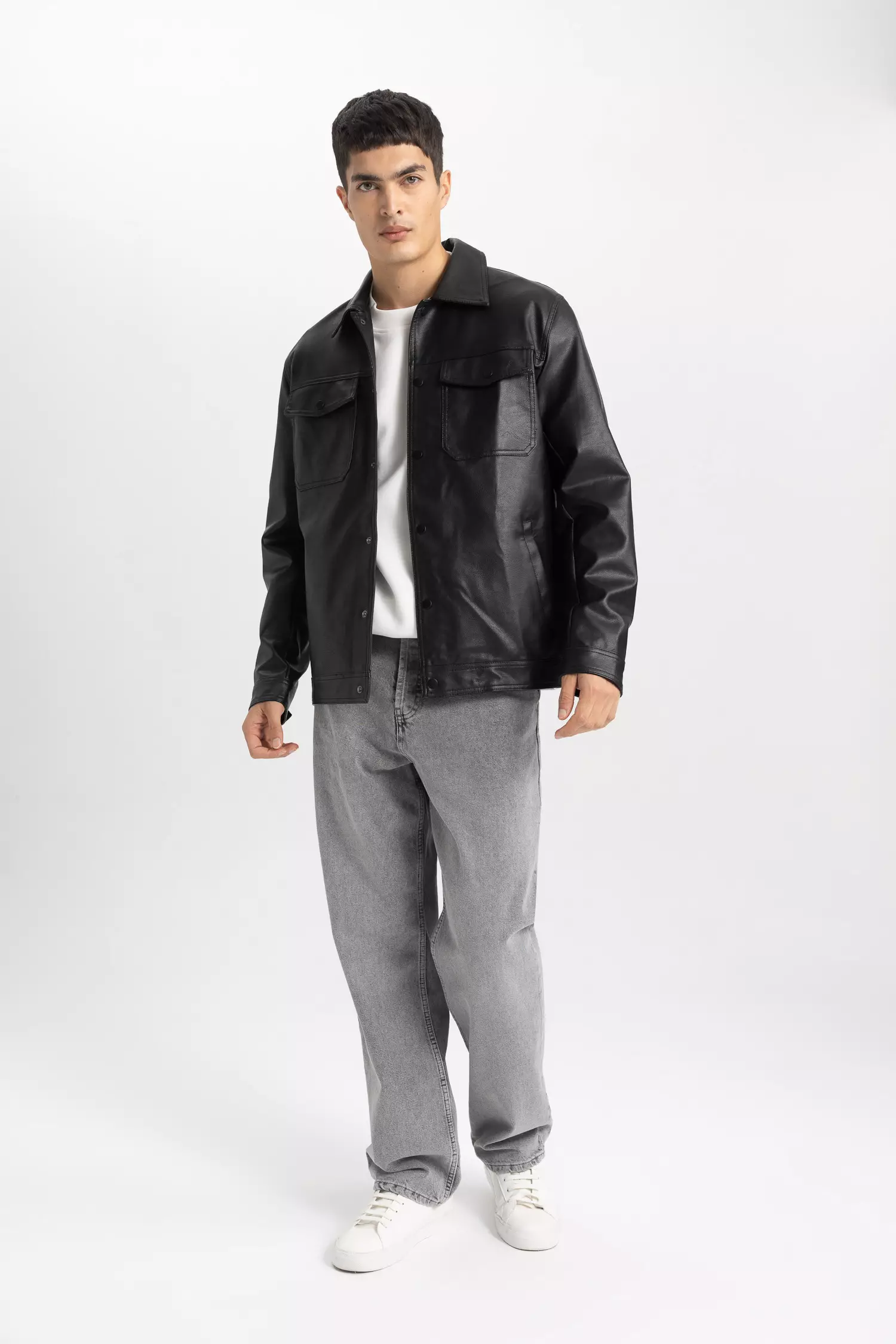 Leather jacket polo shirt hotsell