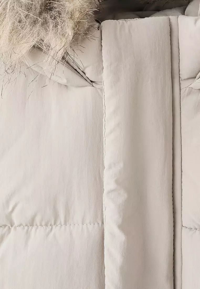 Puffer Coat with Fur-Effect Hood