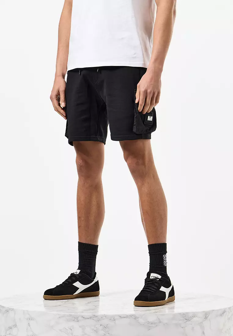 MENS BLACK PINK SANDS PARACHUTE OVERLAY SHORT