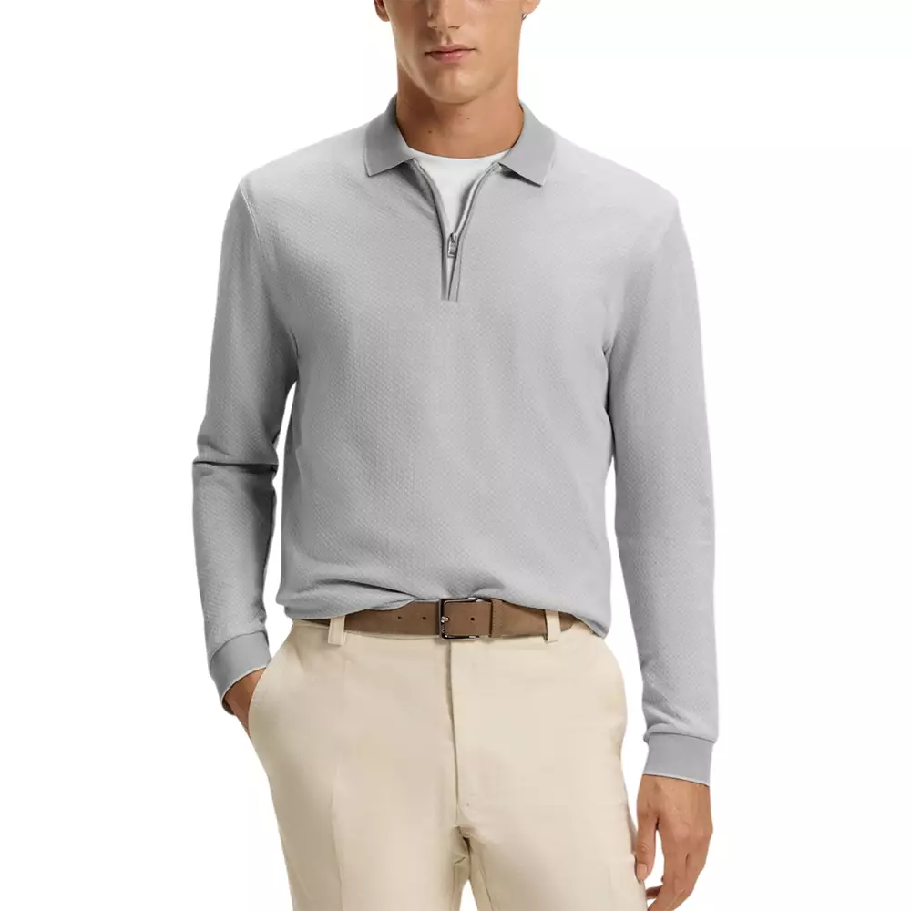 H-Peduzzi Mercerised Cotton Polo Shirt With Two-tone Structure Grey