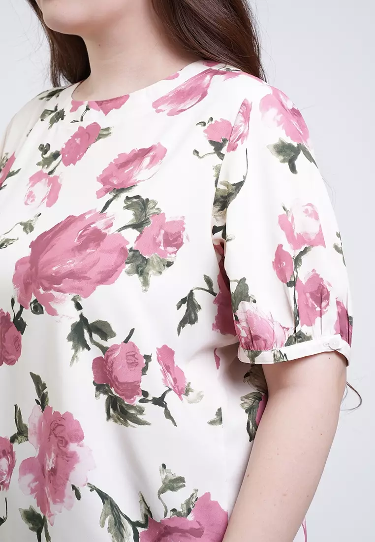 Milly Plus Size Alissa Puff Sleeve Boxy Floral Blouse