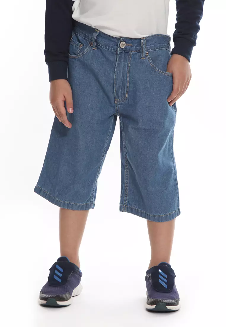 Celana Pendek Anak Laki Jeans Logo Mid Blue - CHEERS