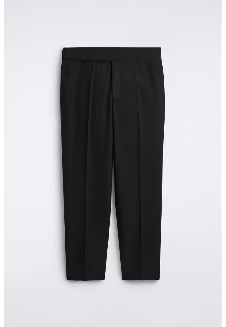 CUMMERBUND-WAIST WOOL REGULAR-FIT TAPERED TROUSERS