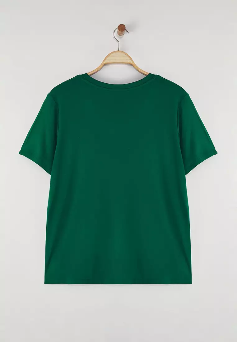Emerald Green Regular Fit V Neck Plus Size T-shirt TBBSS25BF00062