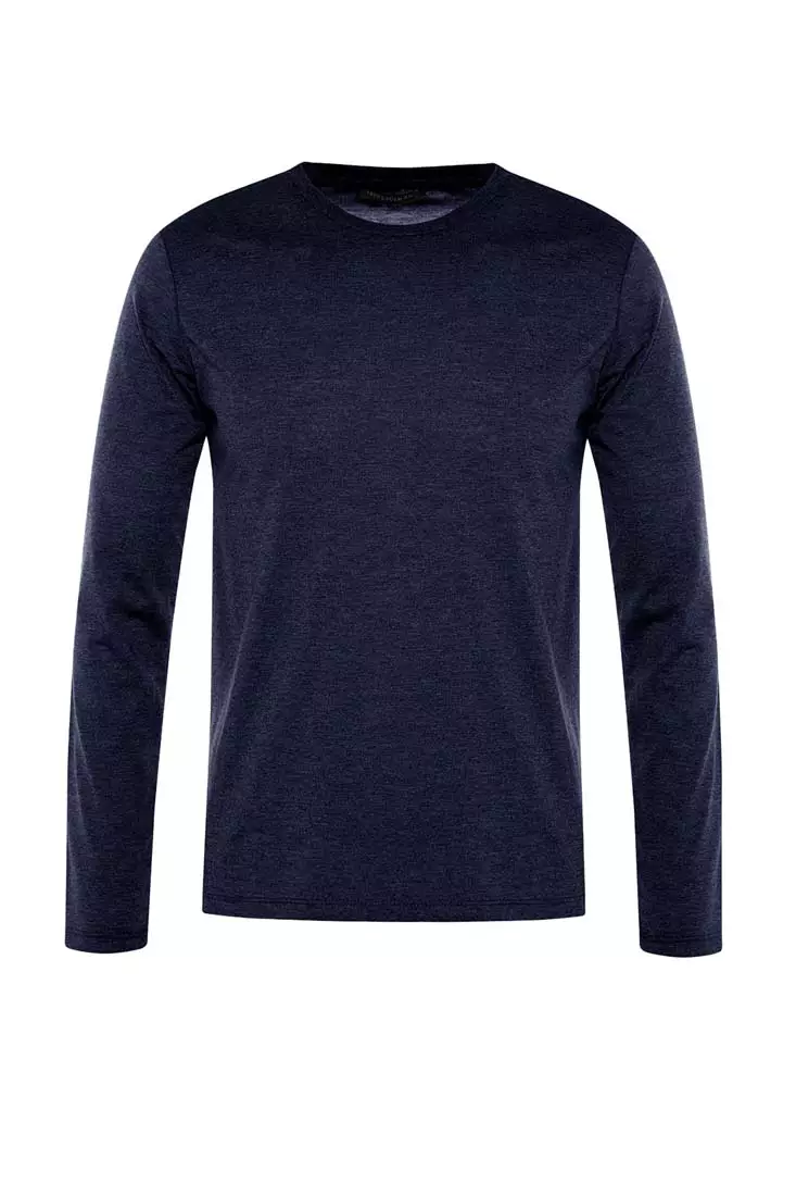 Black-White-Navy Blue Men's Regular/Regular Cut Crew Neck Long Sleeved 3-Pack Basic T-Shirt.