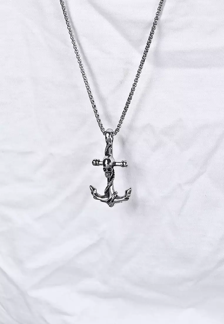 Buy LYCKA JSC3004 S316 Stainless Steel Skull Anchor Necklace 2025