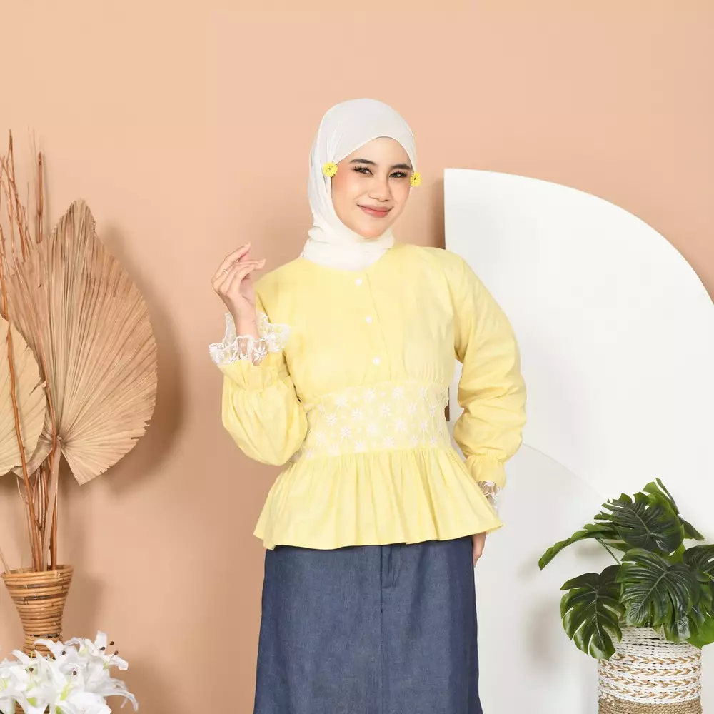 Binar Blouse Atasan Renda - Soft Yellow M20029 R25S3