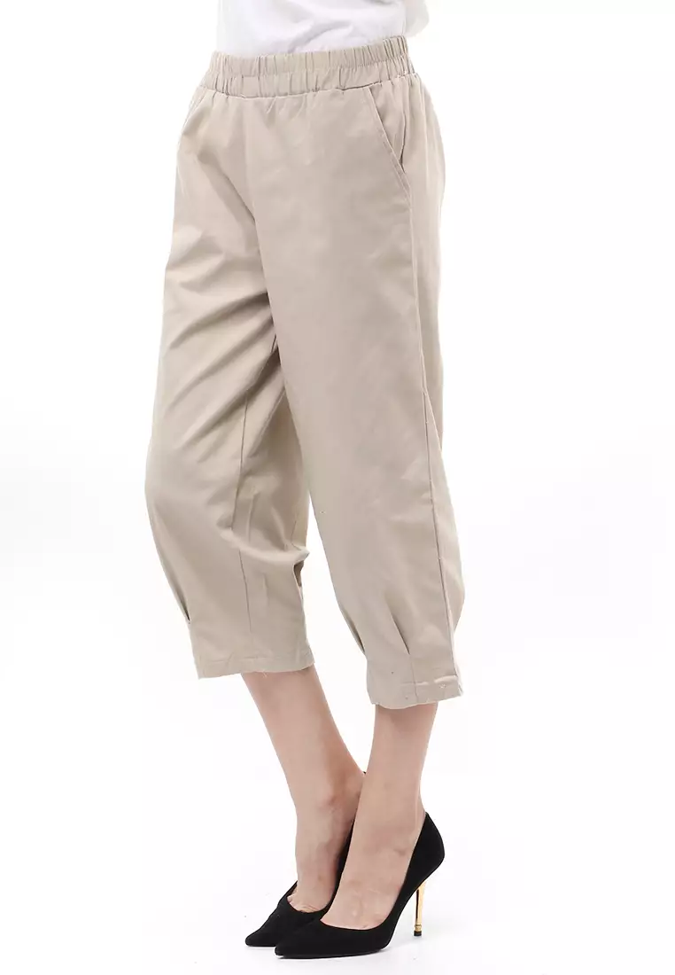 Lark Celana Panjang Bawahan Wanita Motif Solid Regular Fit - Cream