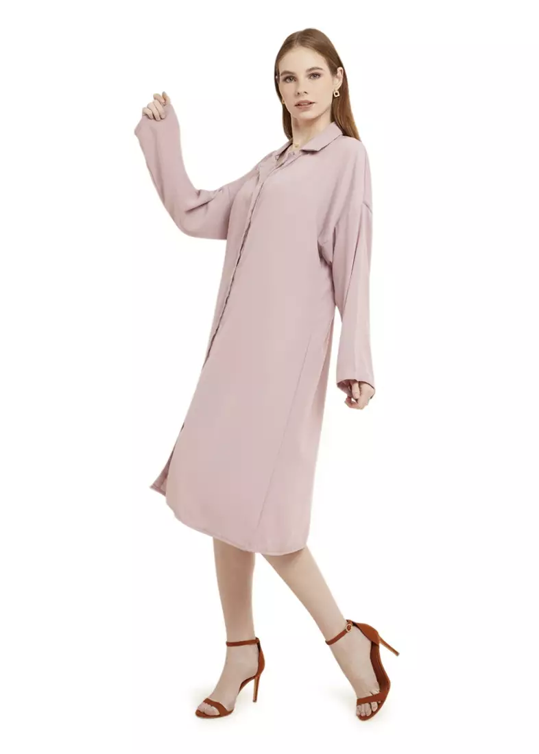 Qalita Tunik Kemeja Wanita Polos Plain Lengan Panjang Premium Quality - Dusty Pink