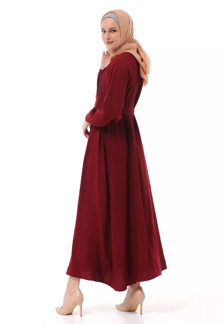 Nelly Gamis Dress Muslimah Wanita Long Sleeve Premium High Quality - Maroon
